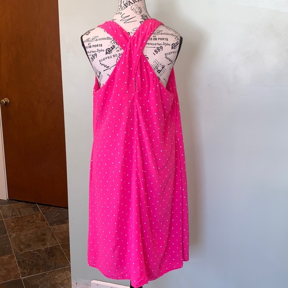 LOFT Polka Dot Bright Pink V-Neck Sleeveless Dress Women’s Large - Picture 3 of 9